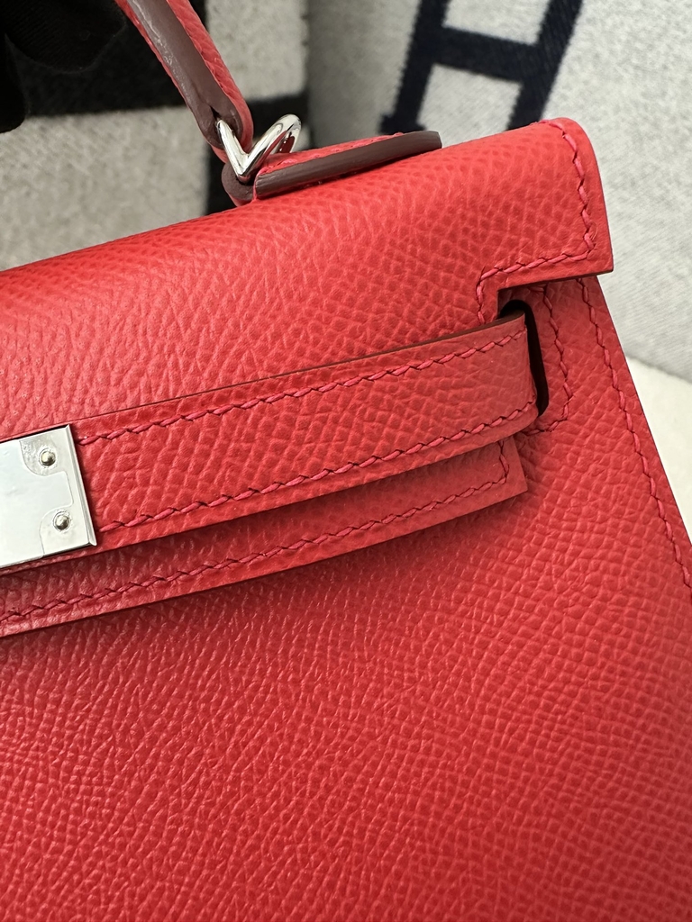 Kelly Mini II Second Generation in Imported Epsom Leather, S3 Rouge De Coeur with Silver Hardware