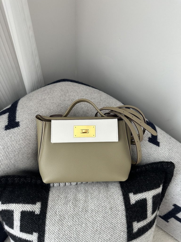 2424 Mini 21cm in Imported Evercolor and Swift Leather, 8Q Beige Marfa and M4 Gris Pale with Gold Hardware