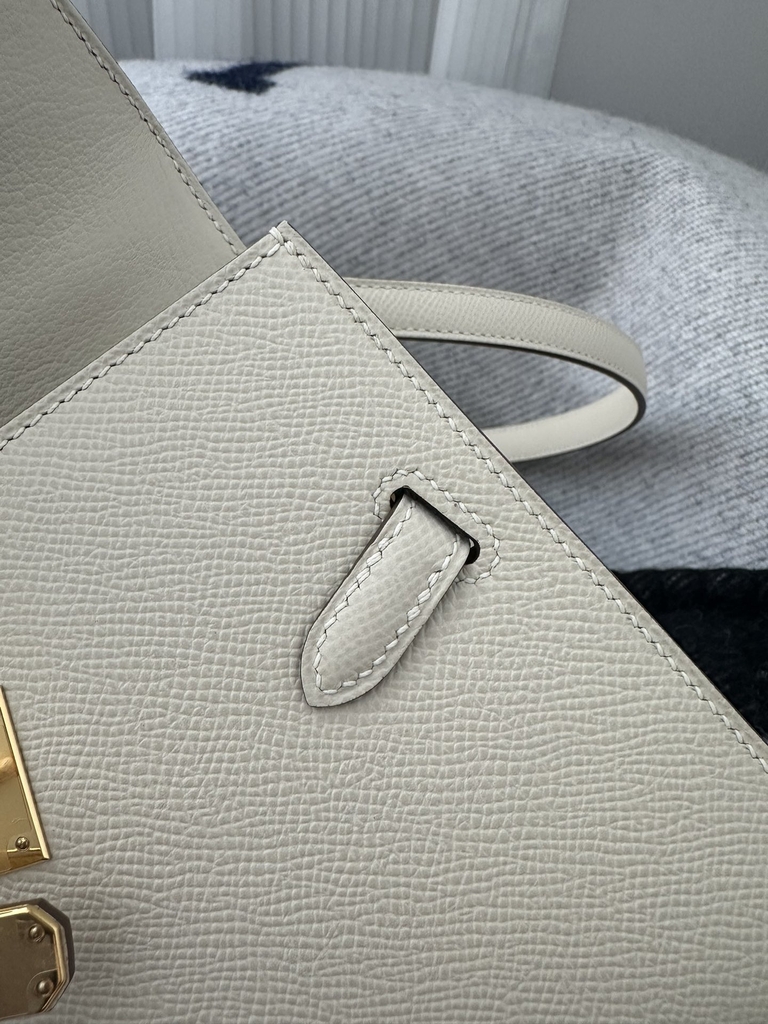 Kelly Desordre 20cm Epsom Textured Calfskin Leather CC10 Carie Milkshake White Gold Hardware