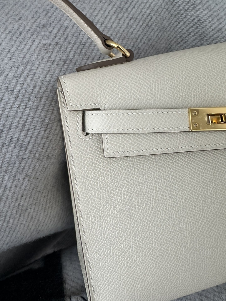Kelly Desordre 20cm Epsom Textured Calfskin Leather CC10 Carie Milkshake White Gold Hardware
