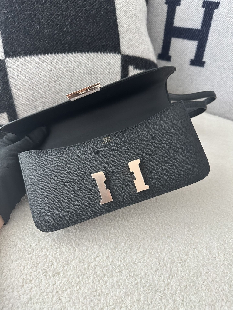 New Constance Elan Epsom Calfskin Leather CD89 Noir Black Rose Gold Hardware