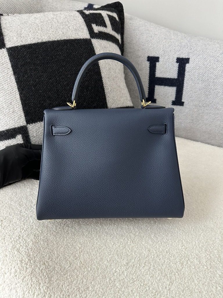 Kelly 28cm Togo Calfskin Leather CC73 Bleu Saphir Sapphire Blue Gold Hardware