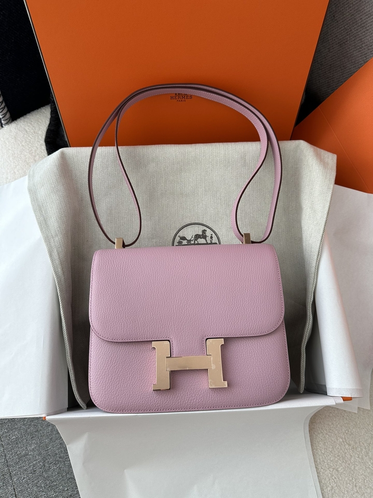 Constance 23cm Classic Chevre Goatskin Leather X9 Mauve Sylvestre Lilac Rose Gold Hardware