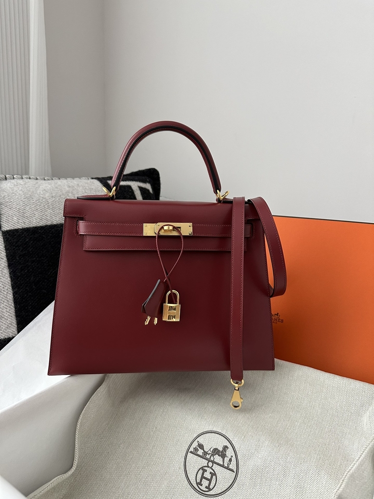 Kelly 28cm Box Calfskin Leather K1 Rouge Grenade Pomegranate Red Gold Hardware