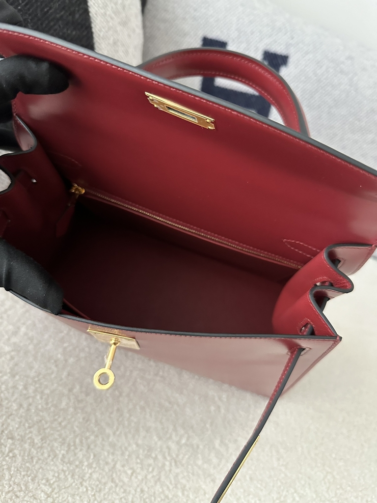 Kelly 28cm Box Calfskin Leather K1 Rouge Grenade Pomegranate Red Gold Hardware