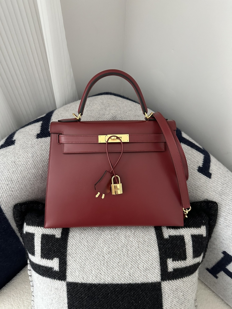 Kelly 28cm Box Calfskin Leather K1 Rouge Grenade Pomegranate Red Gold Hardware
