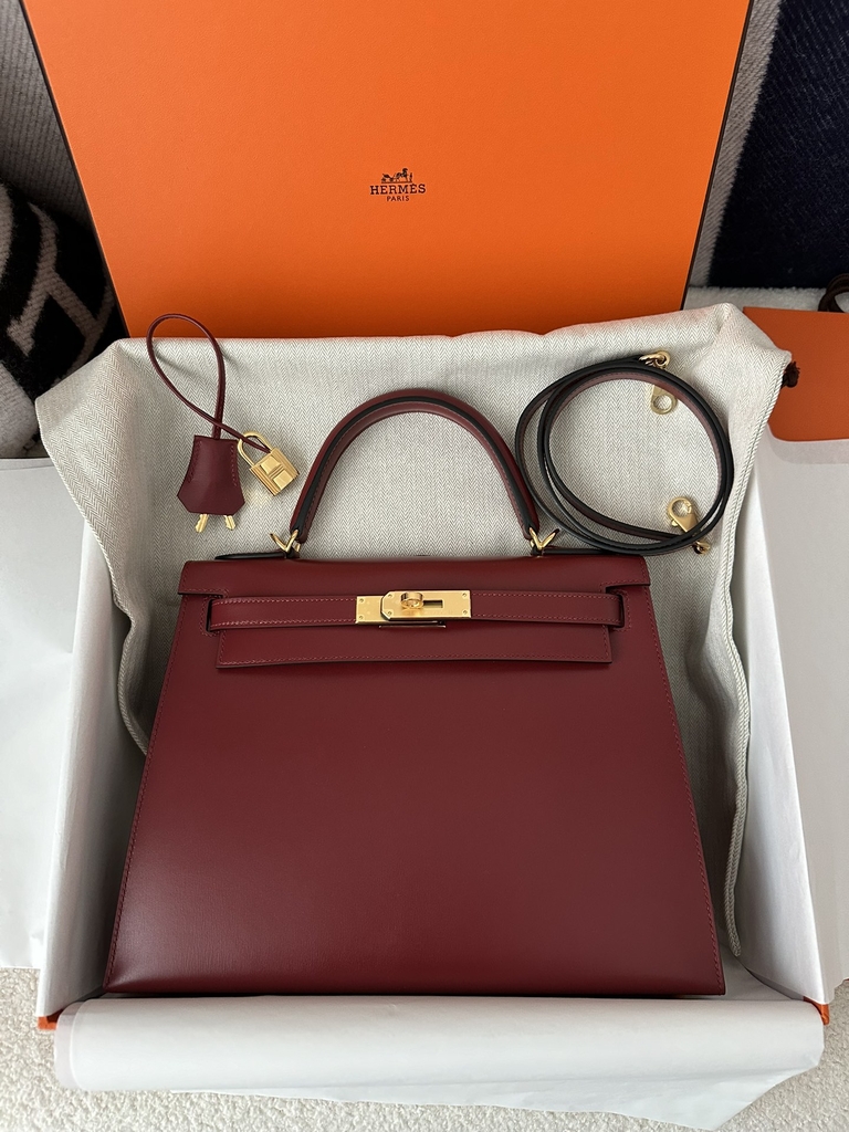 Kelly 28cm Box Calfskin Leather K1 Rouge Grenade Pomegranate Red Gold Hardware