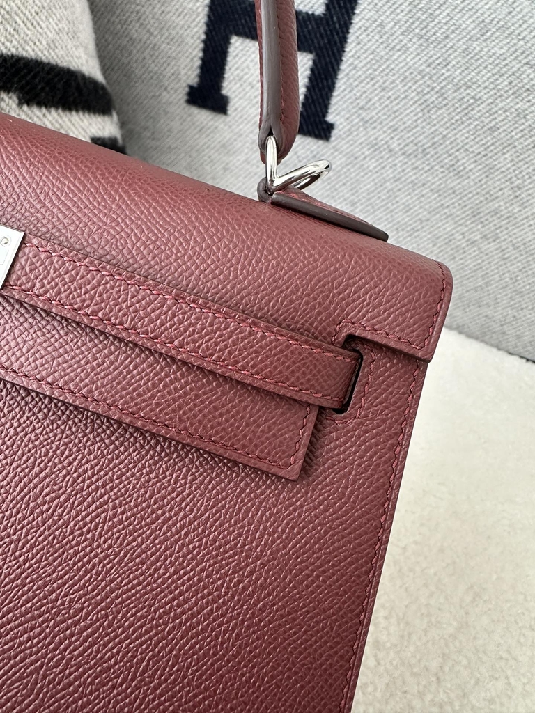 Kelly 25cm Epsom Textured Calfskin Leather CC55 Rouge H Hermès Red Silver Hardware