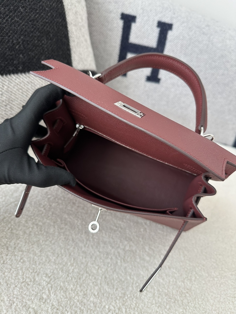 Kelly 25cm Epsom Textured Calfskin Leather CC55 Rouge H Hermès Red Silver Hardware