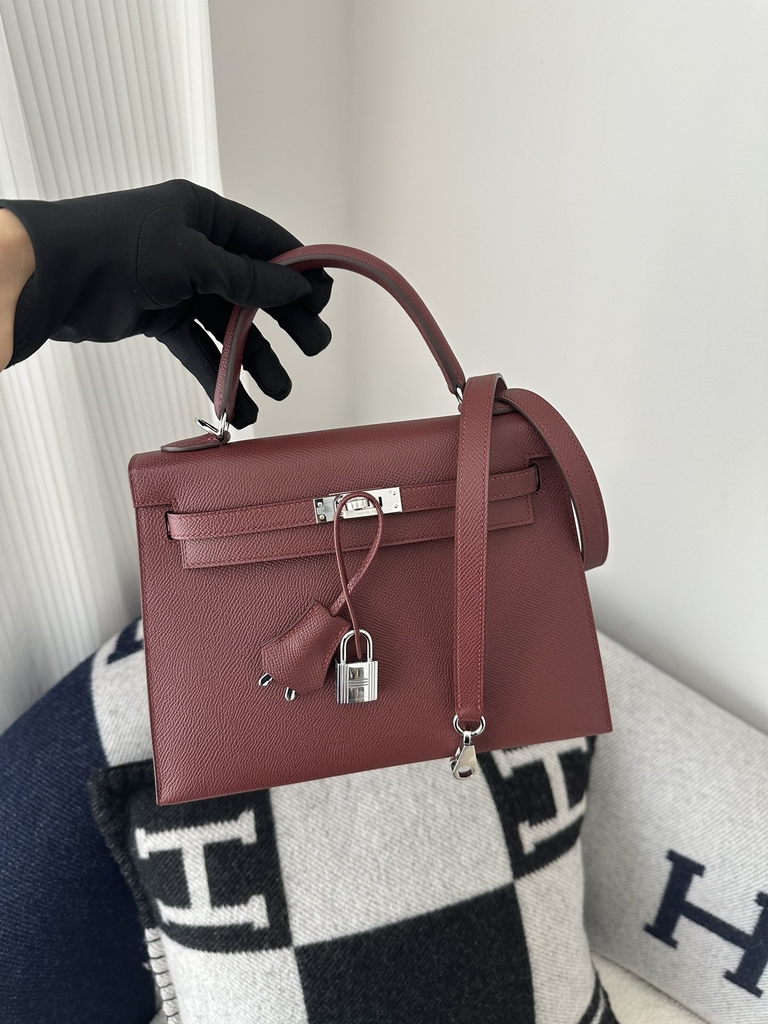 Kelly 25cm Epsom Textured Calfskin Leather CC55 Rouge H Hermès Red Silver Hardware