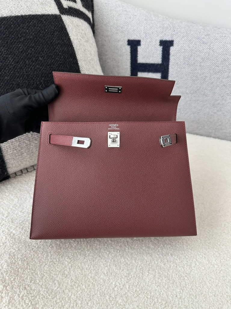 Kelly 25cm Epsom Textured Calfskin Leather CC55 Rouge H Hermès Red Silver Hardware