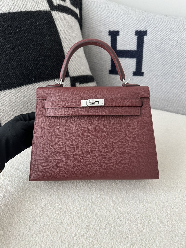 Kelly 25cm Epsom Textured Calfskin Leather CC55 Rouge H Hermès Red Silver Hardware