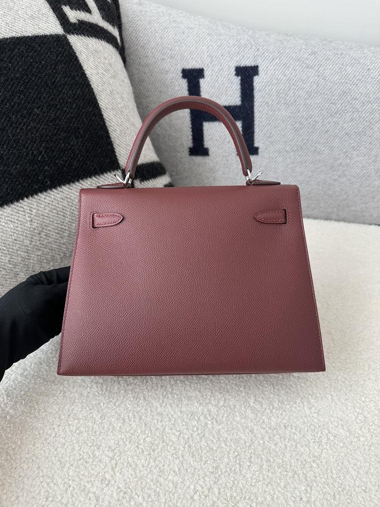 Kelly 25cm Epsom Textured Calfskin Leather CC55 Rouge H Hermès Red Silver Hardware