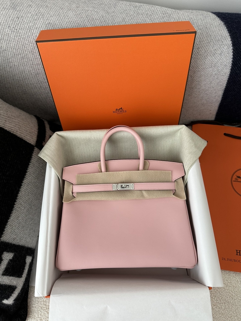 Birkin 25cm Swift Calfskin Leather 3Q Rose Sakura Pink Silver Hardware