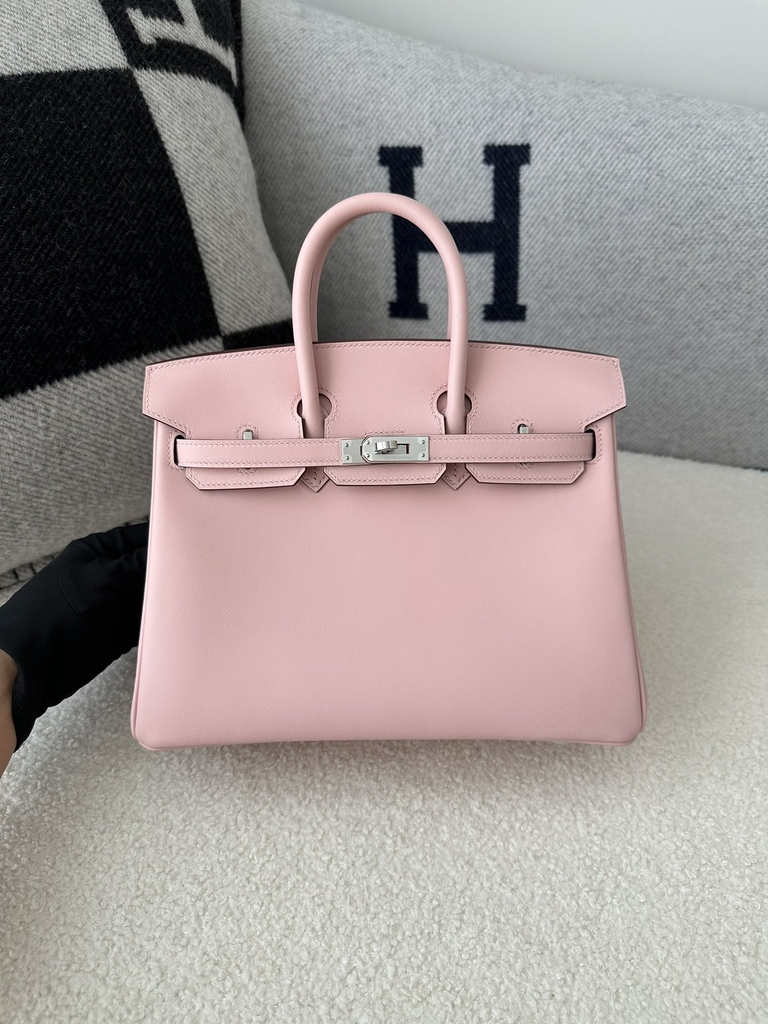 Birkin 25cm Swift Calfskin Leather 3Q Rose Sakura Pink Silver Hardware