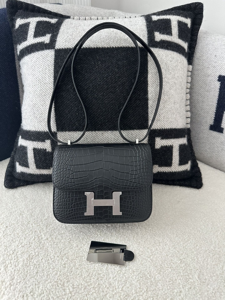 Constance 18cm HCP Matte Alligator crocodile CK89 Noir silver hardware