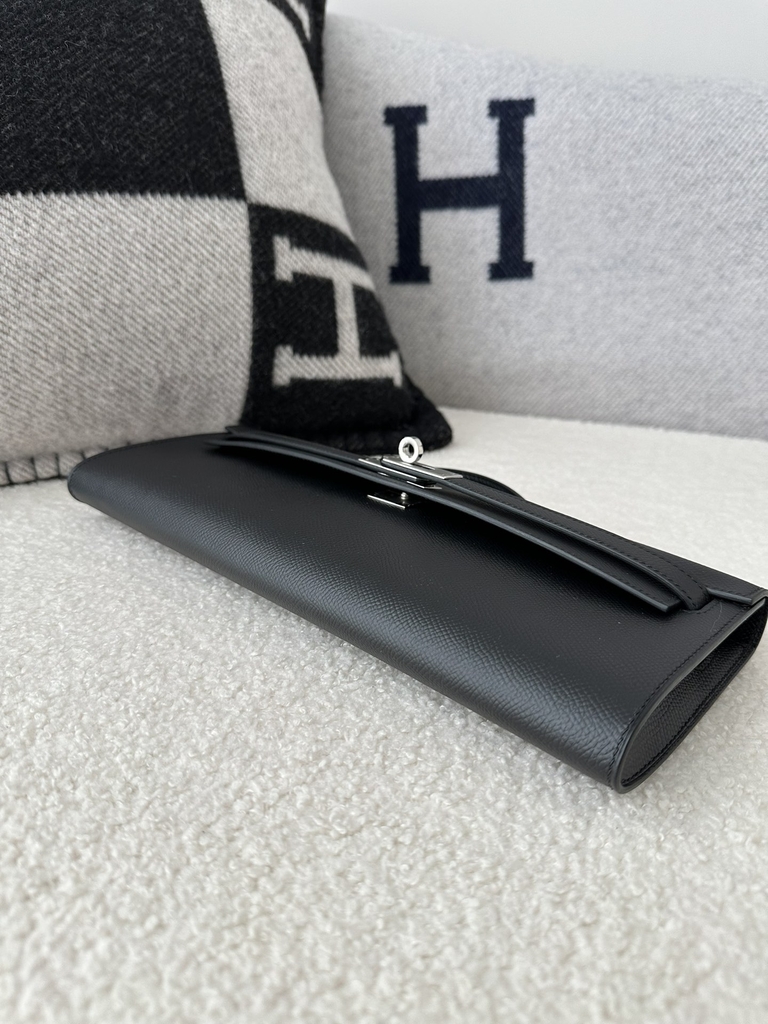 Kelly cut 31cm epsom CK89 Noir  Silver hardware