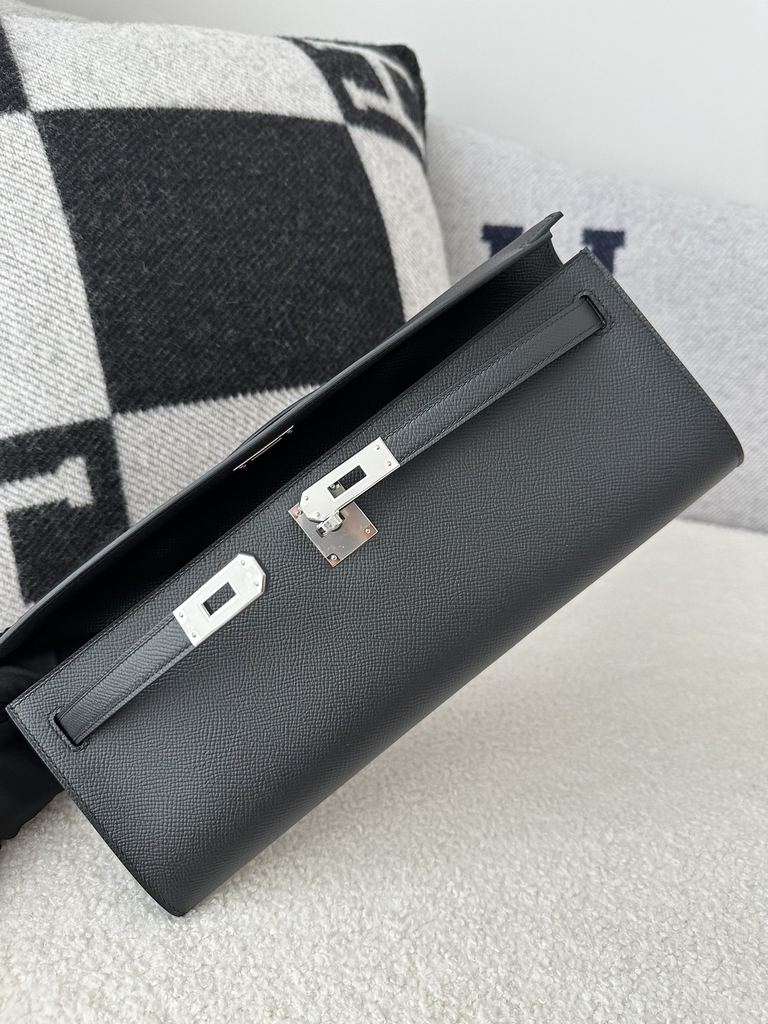 Kelly cut 31cm epsom CK89 Noir  Silver hardware