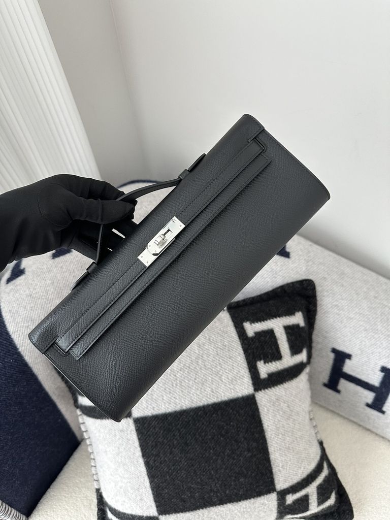 Kelly cut 31cm epsom CK89 Noir  Silver hardware