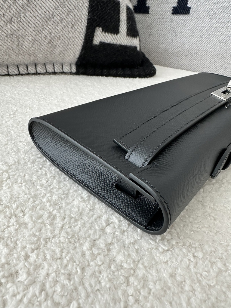 Kelly cut 31cm epsom CK89 Noir  Silver hardware