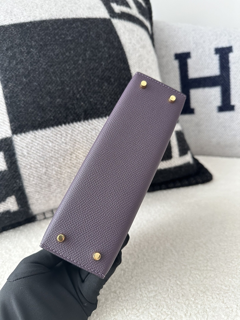 Kelly mini II touch  Shiny Alligator crocodile CC59  Raisin  9G Amethyste  Gold hardware