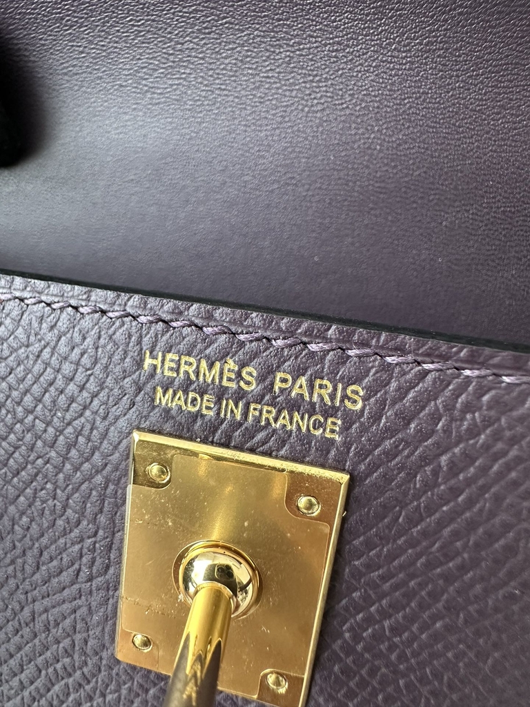 Kelly mini II touch  Shiny Alligator crocodile CC59  Raisin  9G Amethyste  Gold hardware