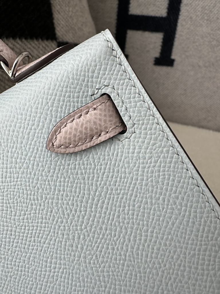 Kelly mini II epsom0 Blue brume 09 Mauve pale silver hardware