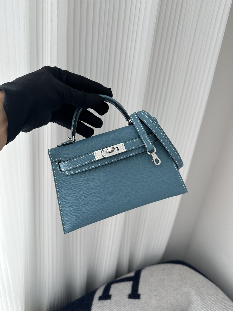 Kelly mini II epsom D2 New Blue jean silver hardware
