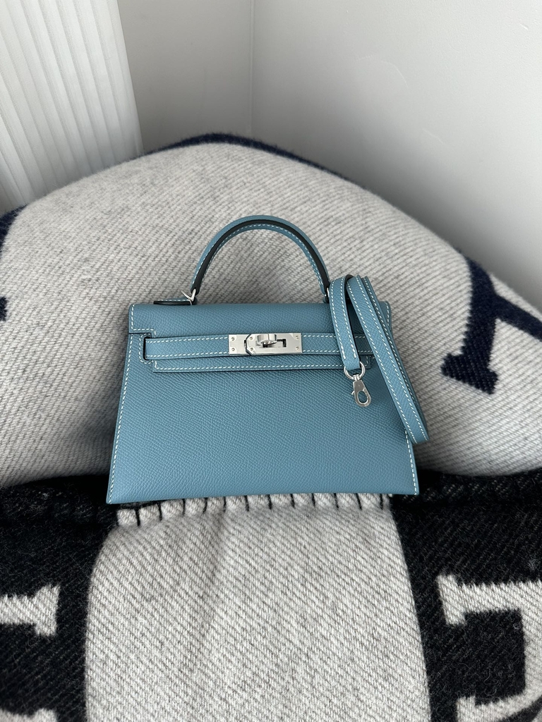 Kelly mini II epsom D2 New Blue jean silver hardware
