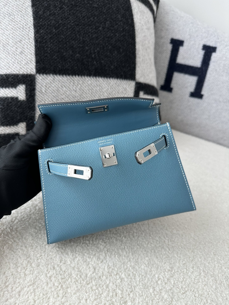 Kelly mini II epsom D2 New Blue jean silver hardware
