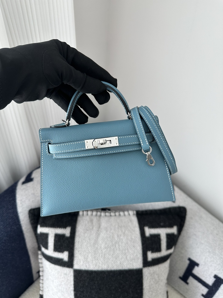 Kelly mini II epsom D2 New Blue jean silver hardware