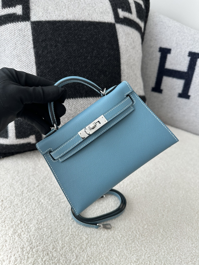 Kelly mini II epsom D2 New Blue jean silver hardware