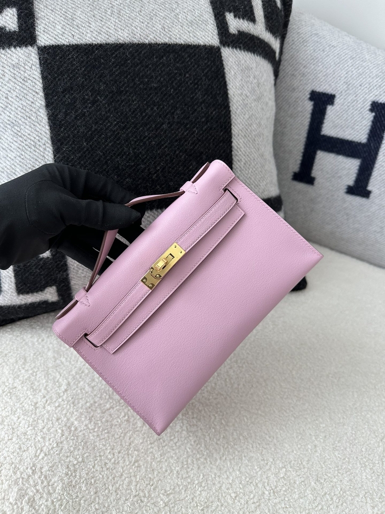 Kelly pochette 22cm  Swift X9  Mauve sylvestre  Gold hardware