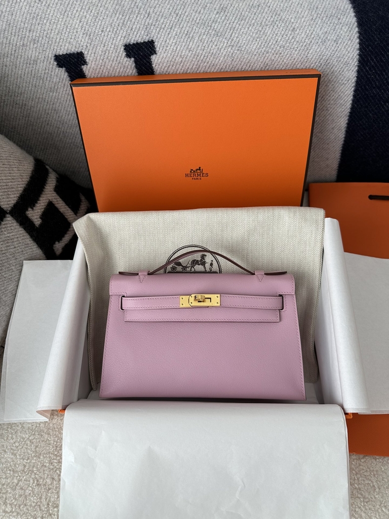 Kelly pochette 22cm  Swift X9  Mauve sylvestre  Gold hardware