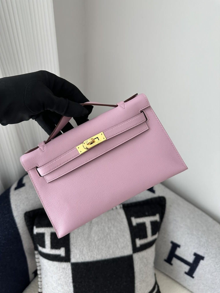 Kelly pochette 22cm  Swift X9  Mauve sylvestre  Gold hardware