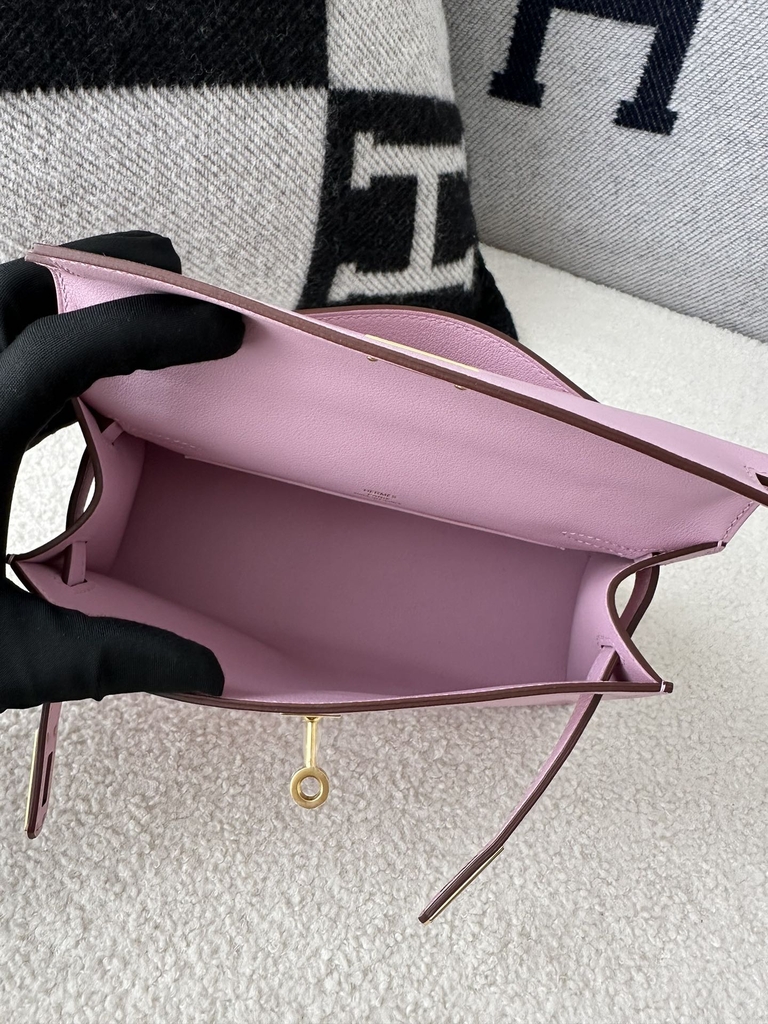 Kelly pochette 22cm  Swift X9  Mauve sylvestre  Gold hardware