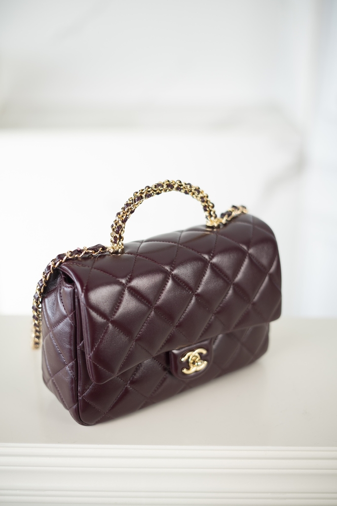 Chanel 24b Flap Bag with Chunky Chain Handle - Wine Red