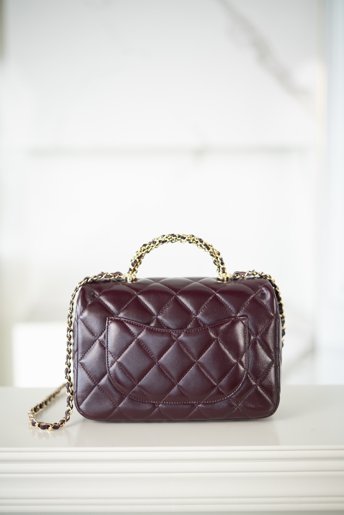 Chanel 24b Flap Bag with Chunky Chain Handle - Wine Red