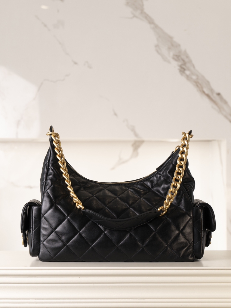CHANEL 25cm Hobo Bag Black Gold