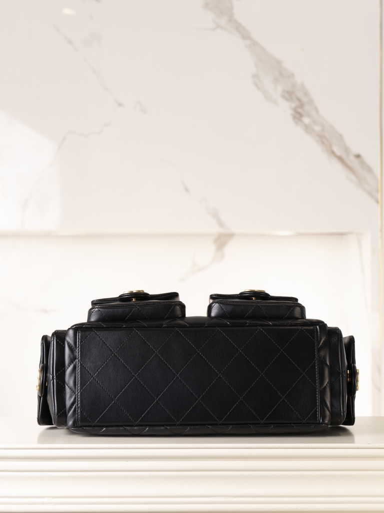 CHANEL 25cm Hobo Bag Black Gold