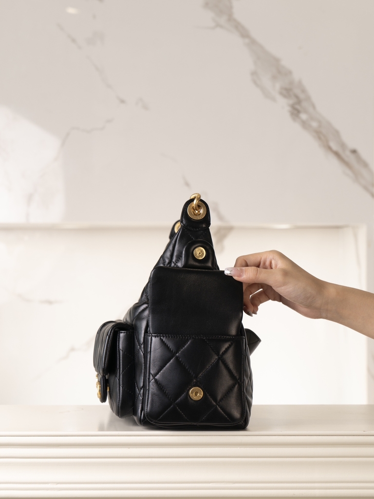 CHANEL 25cm Hobo Bag Black Gold