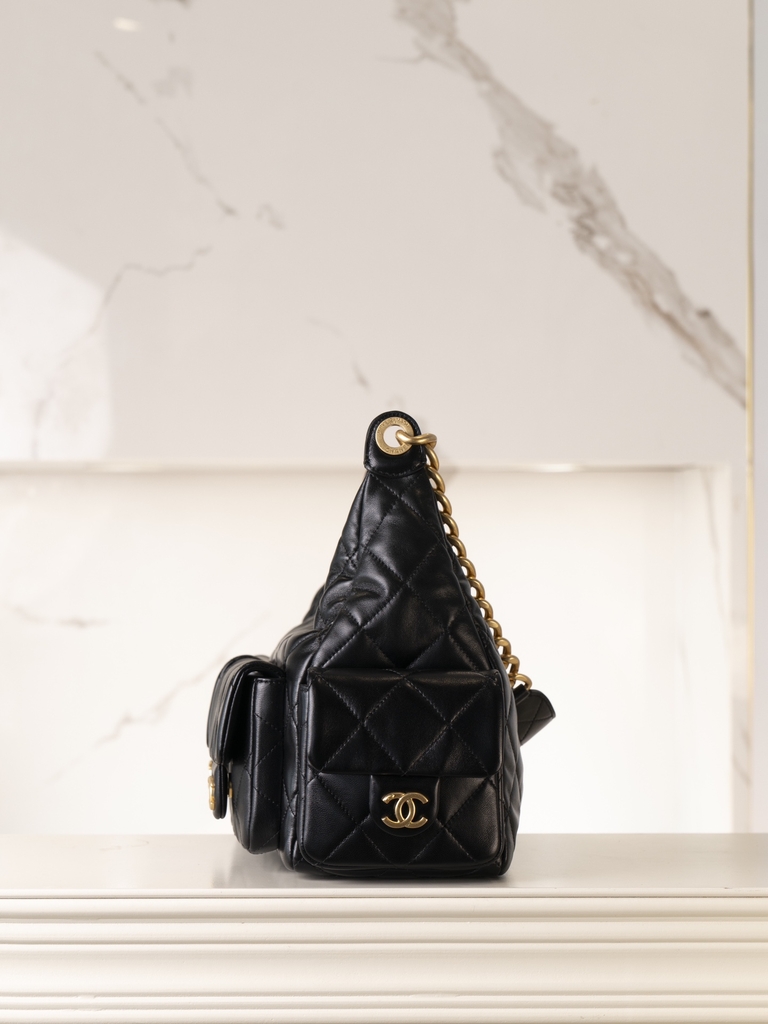 CHANEL 25cm Hobo Bag Black Gold