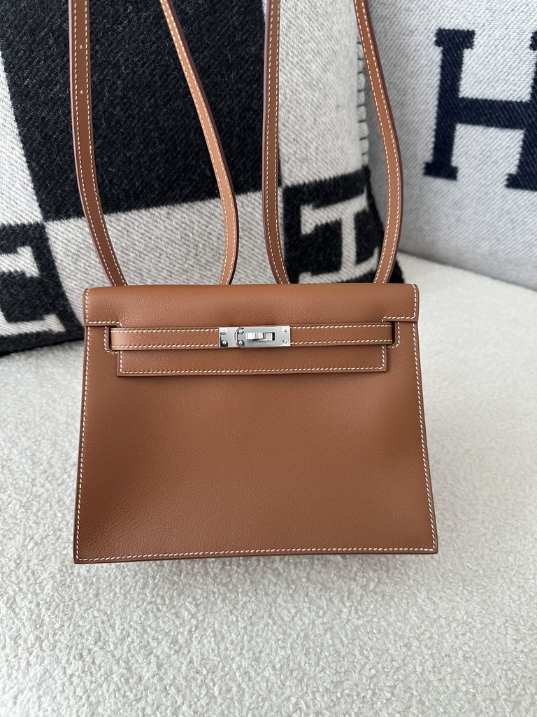 Kelly Danse 22cm Gold Brown Leather Dance Bag
