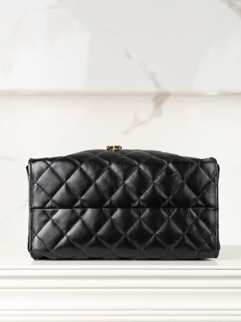 Chanel 25C Small Hobo Drawstring Bucket Bag Black Gold