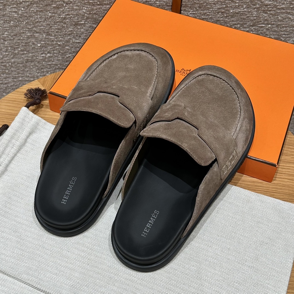 JD-680 - 309 Go Men's Mules in Etoupe Suede Calf Leather with Rubber Outsole