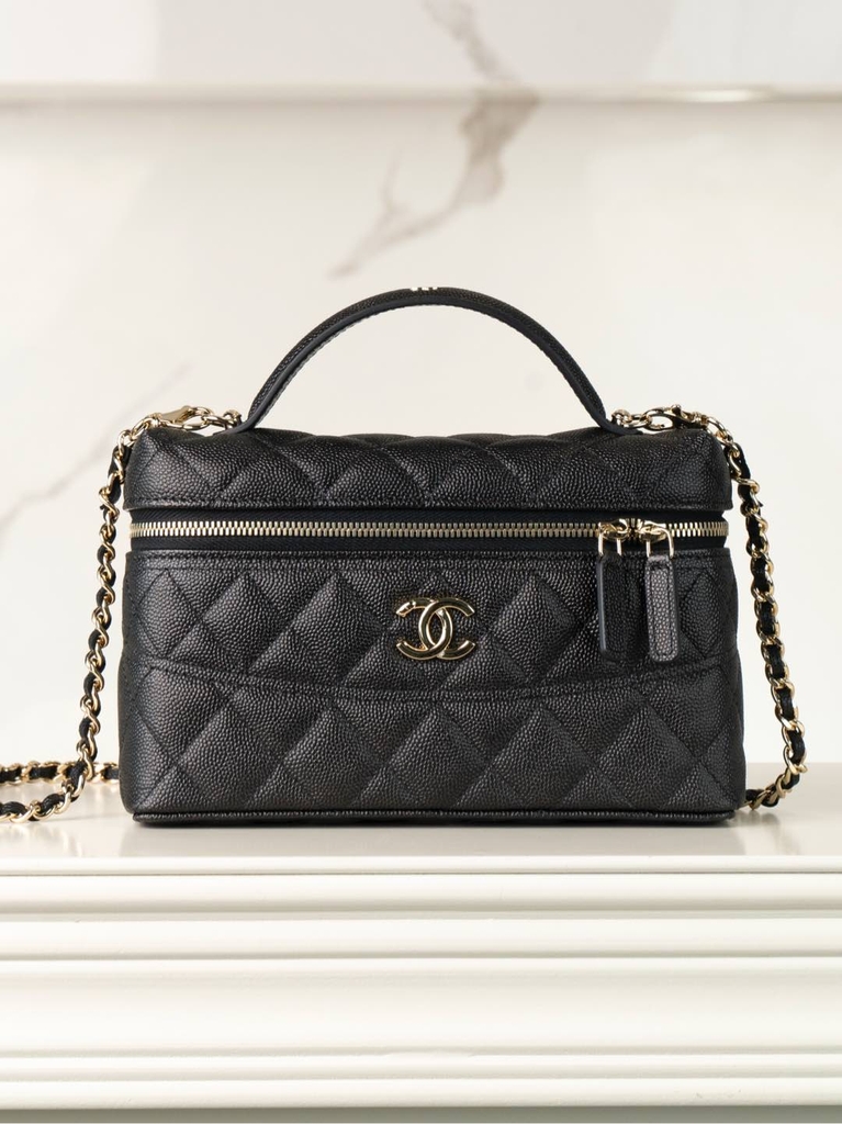 Chanel 25C Handbag Box - Litchi Leather Black Gold