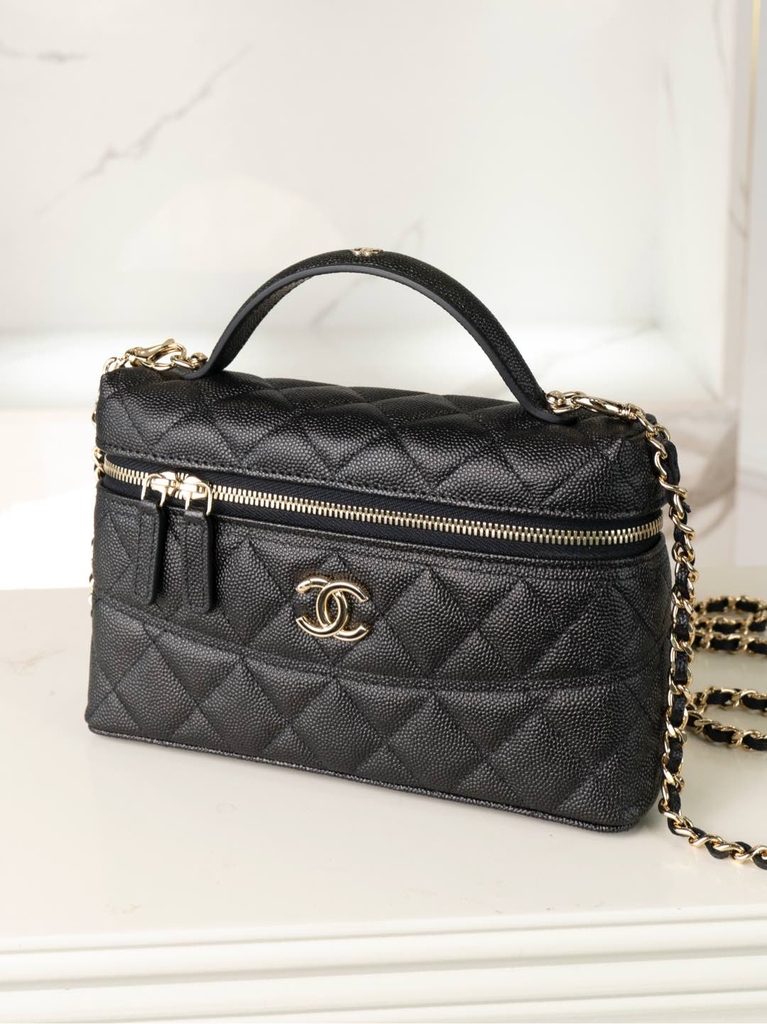 Chanel 25C Handbag Box - Litchi Leather Black Gold