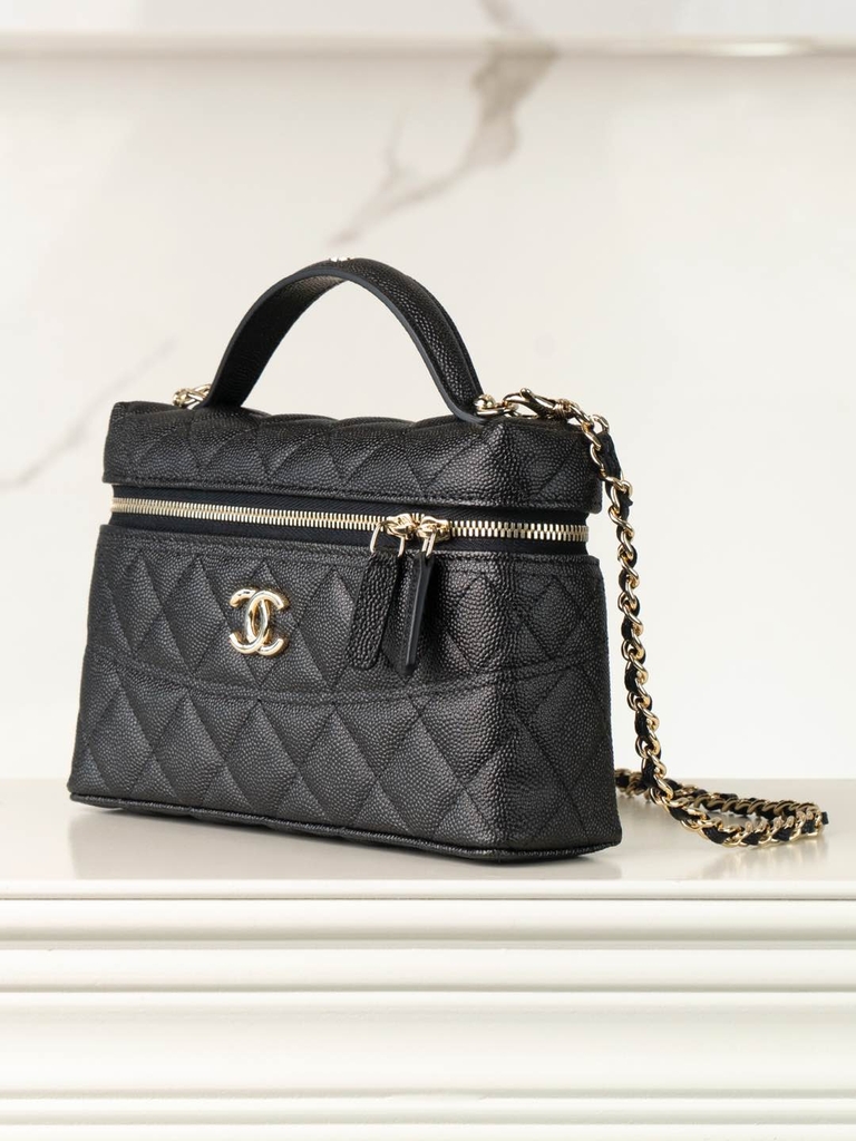 Chanel 25C Handbag Box - Litchi Leather Black Gold