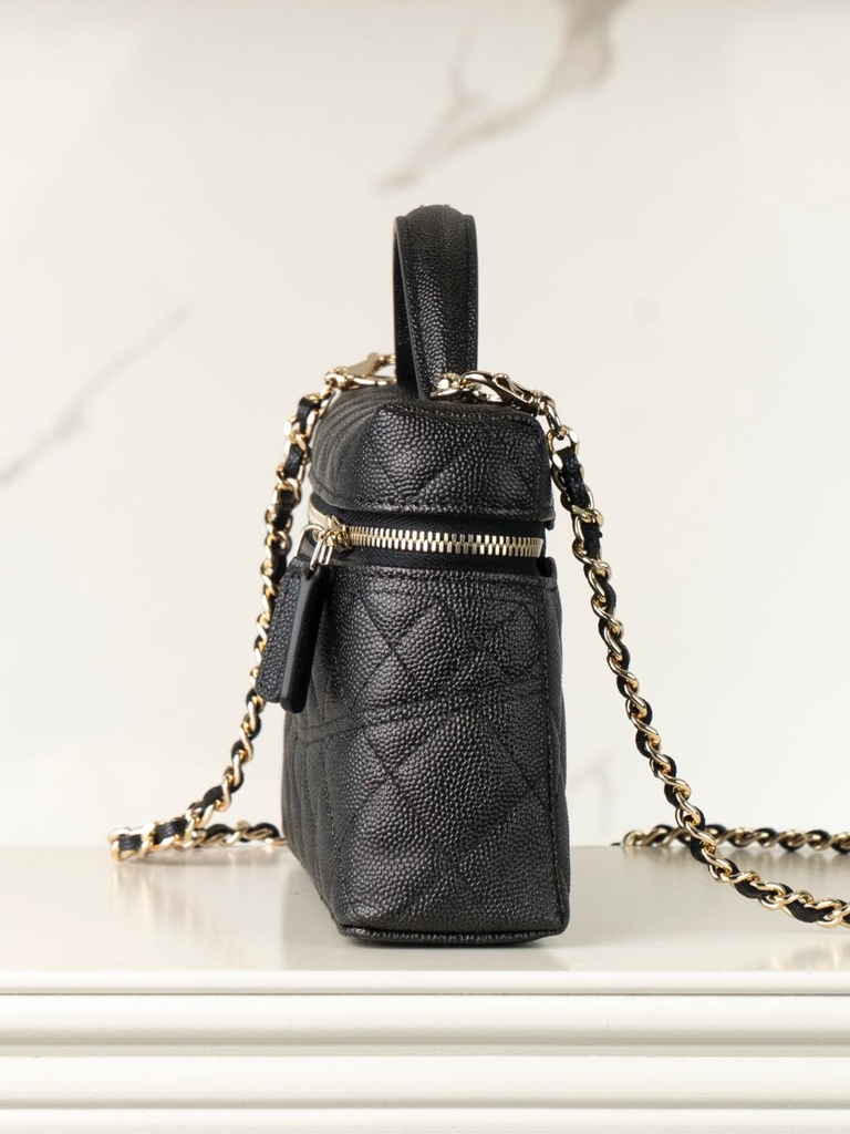 Chanel 25C Handbag Box - Litchi Leather Black Gold