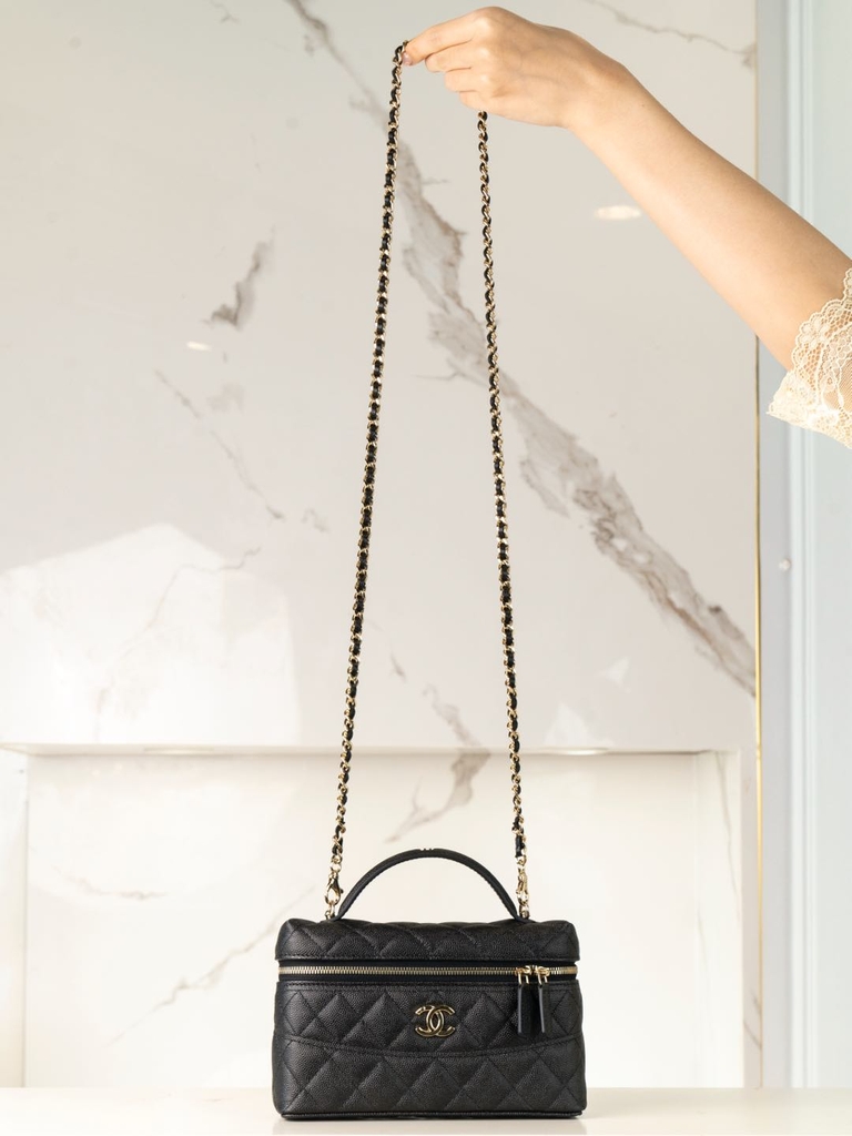 Chanel 25C Handbag Box - Litchi Leather Black Gold